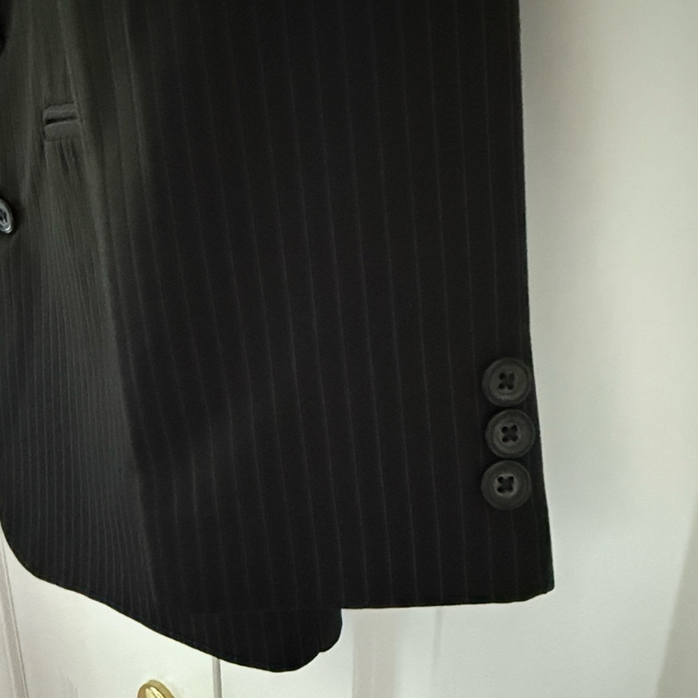 Boys Black Pinstripe Suit, Turquoise Shirt & Tie, Size 14 – Complete Set - Picture 7 of 13